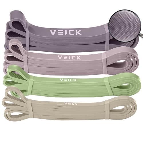 VEICK Pull Up Assist Resistance Bands for Home Gym | 100% Natural Latex, Non Slip Leather Texture, Space Saving, Full Body Training for Men Women - color: Green/Purple Set of 4
