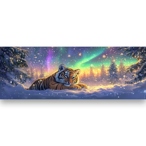 Bimkole Large Diamond Art Kits for Adults Tiger, Full Drill 5D DIY Rhinestone Embroidery Set Paint with Diamonds Art Aurora by Number Kits Cross Stitch Home Wall Craft Decoration 31.5x11.81 Inch - color: Aurora Tiger
