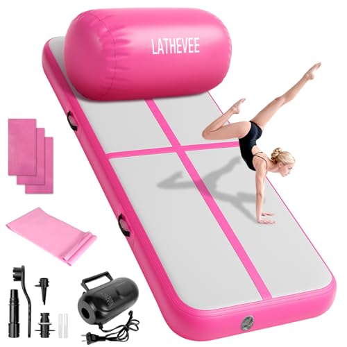 Inflatable Gymnastics Mat 10ft/13ft/ Air Training Mats+Gymnastics Barrel,4/6 inThickness Tumble Track Mat Inflatable Floor Mats with Air Pump for Tumble Gym Training Cheerleading Yoga Home Outdoor - color: Pink, size: 10ft*3.3ft*6in(3*1*0.15M)
