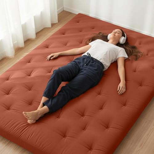 ZonLi Japanese Floor Futon Mattress 100% Cotton Washable Cover Foldable | 75" x 39" Twin Size 4" Thick Tatami Mat Sleeping Pad, Roll Up Floor Lounger Bed for Guest, Dormitory, Camping & Travel - color: Cinnamon, size: Twin(75"L x 39"W x 4"Th)