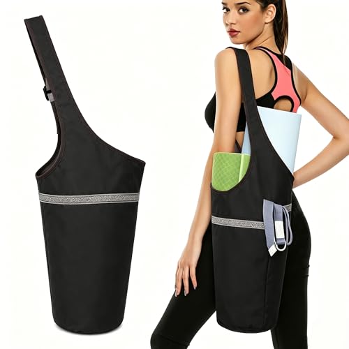 SportsYoga Mat Bag,Large Opening Yoga Mat Carrier for Quick Access,with Large Size Pocket and Zipper Pocket,Thick Mats for Workout,Gym, Pilates - color: Black