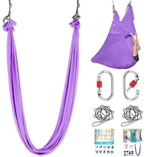 5.5 Yards Aerial silks swing outside yoga hammock,Aerial silk start set | Aerial Silks For Gymnastics outside Aerial Yoga Swing For Adults - color: Light Purple