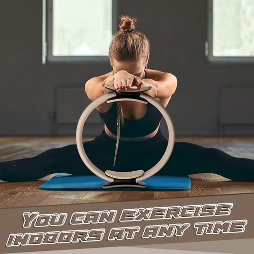 Syhood Pilates Ring 11. 81 Inch Pilates Circle Yoga Ring Magic Lightweight Flexible Workout Equipment for Fitness Physical Therapy Resistance Exercise Arms Legs - color: Beige