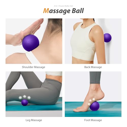 SUBCULTUREPICK 5 in 1 Foam Roller Set for Deep Tissue Muscle Massage - color: Purple