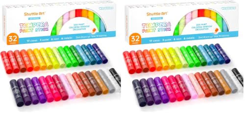 Shuttle Art Tempera Paint Sticks 32 Colors, Kids Safe, Washable Mess-Free (Pack of 2) - color: Multicolor