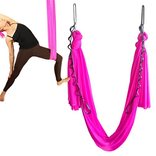Aerial Yoga Hammock 5.5 Yards Yoga Swing Pilates Silk Home Gym Fitness Include hardware,Daisy Chain, Pose Guide - color: Pink