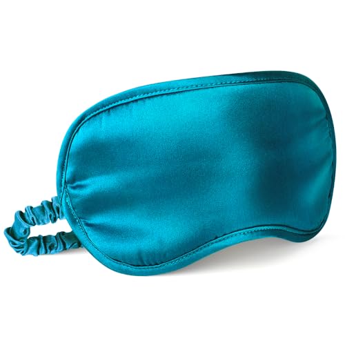 Breathable Silk Sleep Mask Blindfold, Elastic Blackout Eye Cover Headband for Sleeping Nap Travel Time, Peacock Blue, 1 Pack - color: Peacock Blue