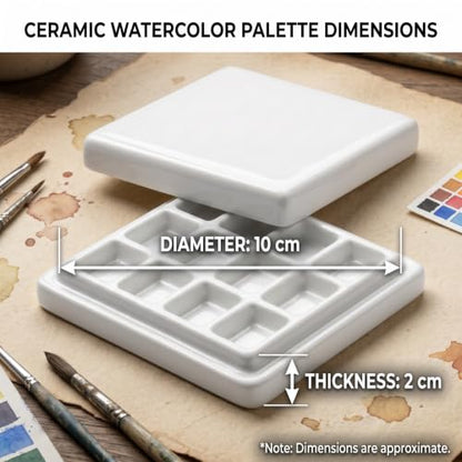 12 Grids Ceramic Palette - Durable Mixing Tray for Watercolor, Gouache, Acrylic, and Oil Paints