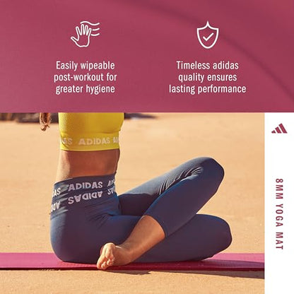 adidas Yoga Mat - Eco Friendly - Non Slip, Durable Textured Surface, 8mm - color: Mystery Ruby