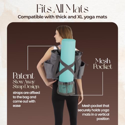 Yoga Mat Bag - Convertible Crossbody Yoga Bag, Travel Tote Back Pack - color: Grey