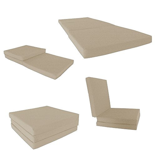 D&D Futon Furniture Trifold Foam Beds, Floor Tri-Fold Bed, Foldable Shikibuton Mattress Cushion Topper Mat for Space Saving Sleepover 3x27x75 in, Tan