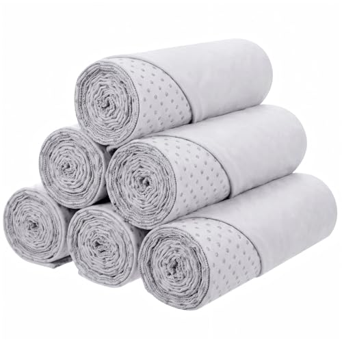 Soulchen 6 Pack Hot Yoga Towel Bulk with Grip Dot Non Slip 72" x 24" Microfiber Yoga Mat Soft Sweat Absorbent Pilates Blanket Mat Towel for Exercise Fitness Accessories Workout Gym(Gray) - color: Gray