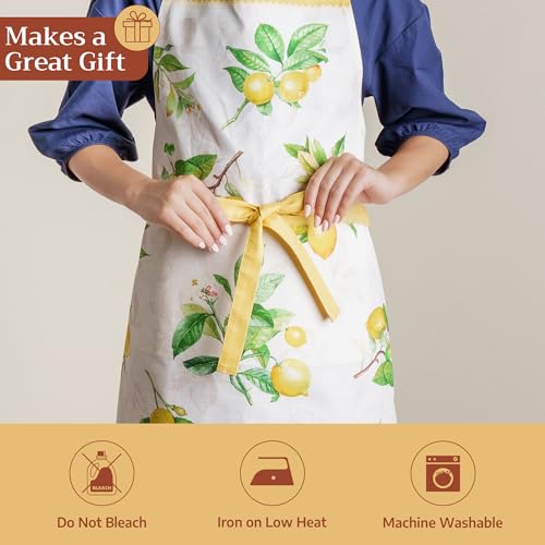 Maison d' Hermine Aprons for women with Pocket 100% Cotton (27.50"x31.50") | Adjustable Neck Strap & long ties Apron Men Chef Wedding Cooking Gardening Server Maid - color: 002 - Limoncello