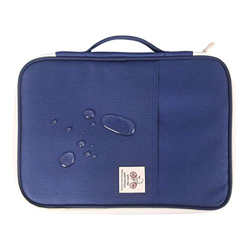 JAKAGO A4 Travel Portfolio Multifunctional Document Organizer Zippered Case for Office Supplies (Blue) - color: Blue