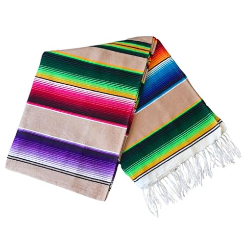 Open Road Goods Authentic Mexican Serape Blanket - Multicolor Saltillo Throw with Classic Stripe Pattern - Lightweight Handmade Blanket for Beach, Yoga, or Home Decor (Tan Multi) - color: Tan Multi