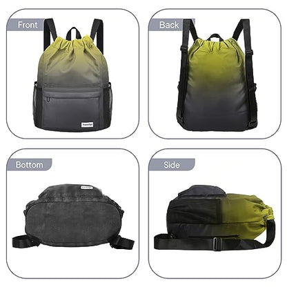 Drawstring Backpack Sports Gym Sackpack with Mesh Pockets Water-Resistant String Cinch Beach Bag for Men Women(Yellow Black) - color: Yellow Black