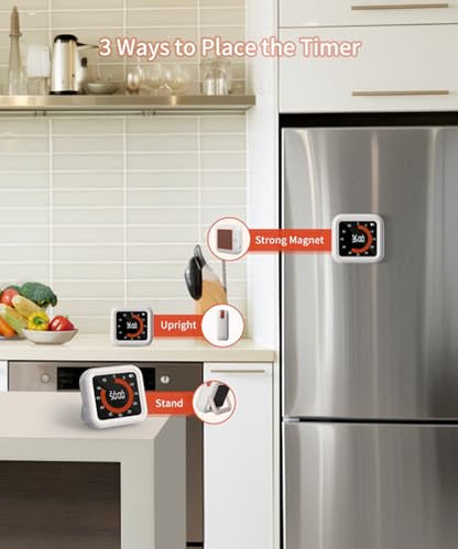 Digital Magnetic Visual Kitchen Timer, Up to 11H 59M Countdown & Count Up - color: White