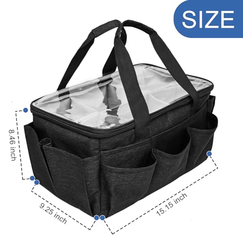 Multi-Functional Tote Craft Bag Desktop File Folder Carrying Bag With Pockets For Art,Craft,Sewing, Travel, Daily Use,Office (Black) - color: Black
