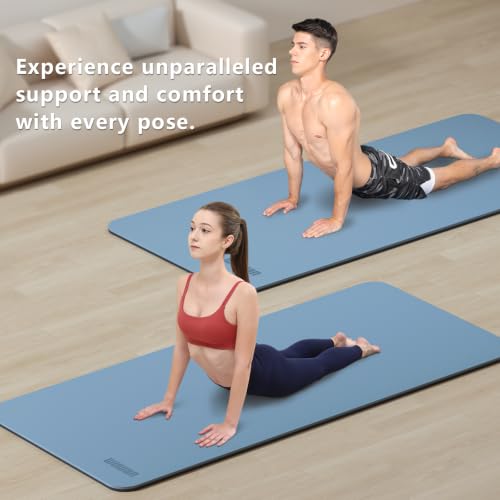 Yoga Mat, 80cm Wide, 1/3 Inch Thick Exercise Mat, Carry Strap, Fitness - color: Blue-gray&navy blue