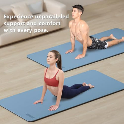 Yoga Mat, 80cm Wide, 1/3 Inch Thick Exercise Mat, Carry Strap, Fitness - color: Blue-gray&navy blue