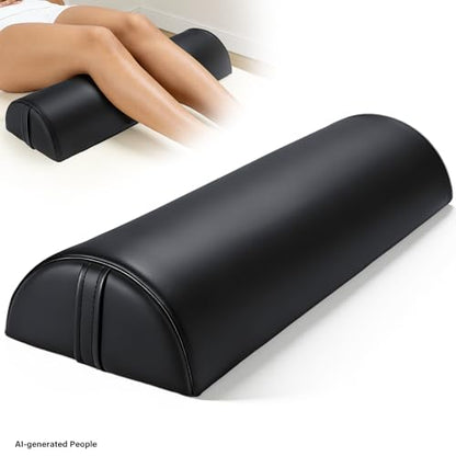 Upgraded Large Massage Bolsters for Under Legs, 24x8x4 in Half Moon Pillow | PU Leather Semi-Round Leg Bolster for Massage Table, Ankles Back Pain Relief Knee Bolster Cushion Bolster Pillow for Legs - color: Large Black - 24x8x4 in - Pu Leather