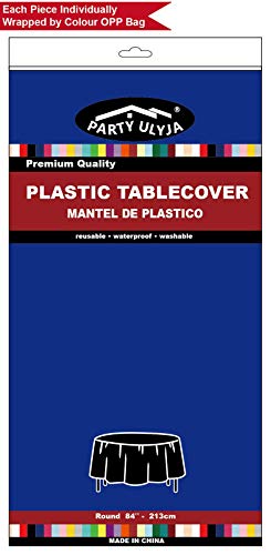 Royal Blue Plastic Tablecloths 2 Pack Disposable Table Covers 84 Inches Circle Shower Party Tablecovers PEVA Vinyl Dark Table Cloths for Parties Birthdays Weddings Banquet's 6 ft Round Table Use - color: A04 Royal Blue