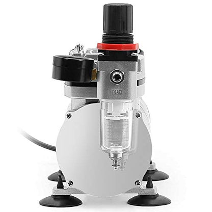 PointZero 1/5 HP Airbrush Compressor with Regulator, Gauge and Water Trap - Quiet Portable Air Pump Silver