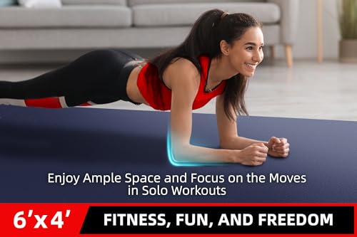 GymCope Large Exercise Mat for Home Workouts, 12x6/10x6/9x6/8x6/7x5/6x4 ft - color: 6'*4'Navy Blue