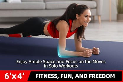 GymCope Large Exercise Mat for Home Workouts, 12x6/10x6/9x6/8x6/7x5/6x4 ft - color: 6'*4'Navy Blue