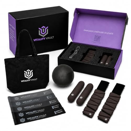 Pilates Pro Power Pack - Equipment Set for Home Workout - All-in-One Fitness Kit with Ankle Weights, Dumbbells, Resistance Bands, Pilates Ball & Canvas Tote - Full Body Workout System, Portable Home Gym Equipment for Women & Men - color: Chocolate