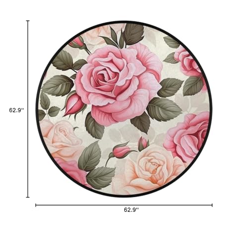 Pink Rose Round Area Rug 5Ft Spring Flower Circle Carpet Floor Mat - color: Pink Rose, size: 5 ft