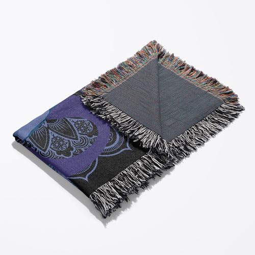 3dRose Blue and Purple Mandala with Yoga Person Woven Blanket