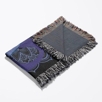 3dRose Blue and Purple Mandala with Yoga Person Woven Blanket