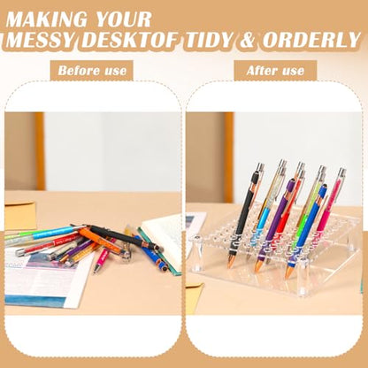 Honeydak 100 Holes Acrylic Pen Display Holder Clear Pen Desk Organizer Plastic Pencil Display Stand Rack for Paint Brushes Markers Makeup Brush Home Office Storage