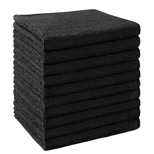 UNIMADE Washcloths 10 Pack Face Towels (12" x 12"), Highly Soft Wash Cloths | Hand Towels, Fast Drying Multi-Purpose Microfiber Cleansing Cloths for Bathroom, Hotel, Spa, and Salon Black - color: Black, size: 10Pack