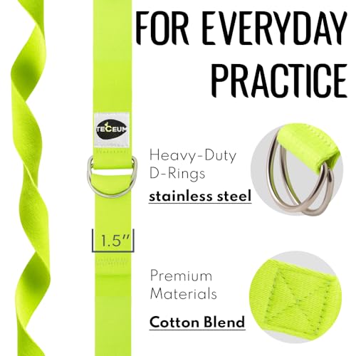 TECEUM 2 IN 1 Yoga & Mat Strap for Stretching – Cotton – 6/8/10 ft - color: Bright Green, size: 6 ft