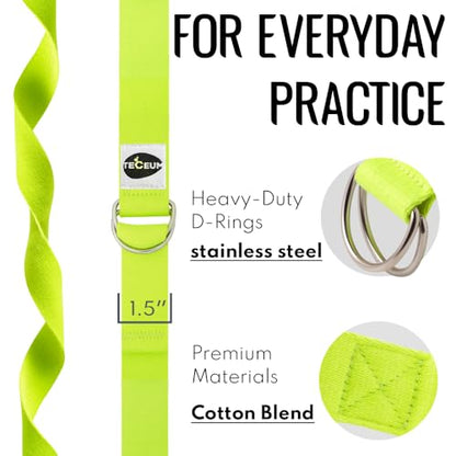TECEUM 2 IN 1 Yoga & Mat Strap for Stretching – Cotton – 6/8/10 ft - color: Bright Green, size: 6 ft