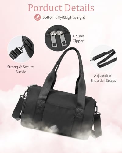 Small Gym Bag for Women, 11L Mini Duffle Bag with Shoe Compartment, Wet Pocket & Yoga Mat Holder, Lightweight Carry On Sport Bag for Gym, Yoga, Dance & Overnight Trips - Black - color: Black