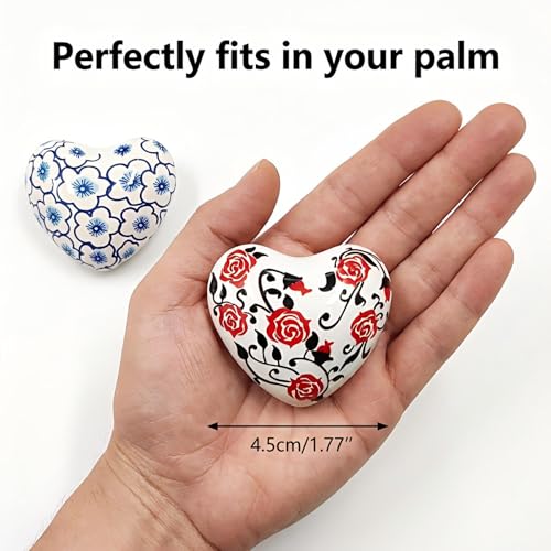2 Pcs Heart Shaped Meditation Chime Bell Set, 1.77'' Hand-Painted Stainless Steel Hand Chimes for Anxiety Relief and Calm, Decorative Healing Bells with Cotton Pouch and Gift Box -Classic Arts