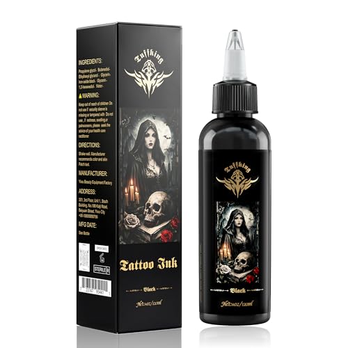 Black Tattoo Ink - 4 oz / 120ml Permanent Ink for Lining Shading Blending Tribal & Realistic Work - Dark Formula Long-Lasting Vivid Color Tattoo Supply