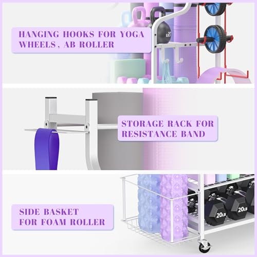 Mythinglogic Home Gym Rack for Dumbbells, Yoga Mats and Workout Equipment - color: White