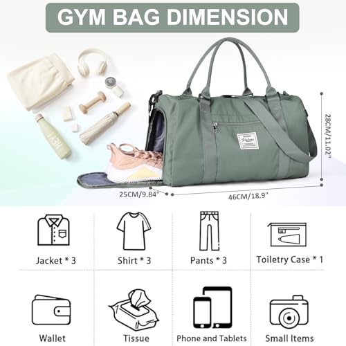 Gym Bag Womens with Shoes Compartment Travel Duffel Bag Dark Green - color: B5-Dark Green+Toiletry Bag