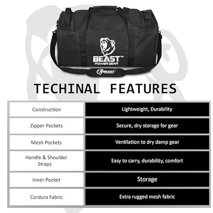 Beast Power Gear Gym Duffle Bag- Workout, Boxing, MMA, Sports Bag with Shoes Compartment and Adjustable Shoulder Strap for Men and Women (Black) - color: Black