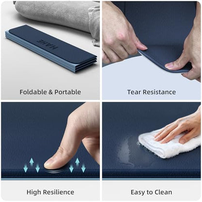 HAHE Extra Wide Folding Exercise Mat 75"x40"x0.4" TPE Fitness Mat - color: Navy Blue & Mist Blue