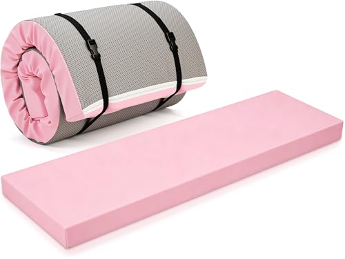 Lyrow 3 Inch Thick Yoga Mat, 72 x 24 Inch Cushioned Foam Floor Mat with Carry Strap, Non Slip PU Leather Workout Pad for Pilates, Stretching, Restorative Yoga and Home Gym - color: Peach Pink