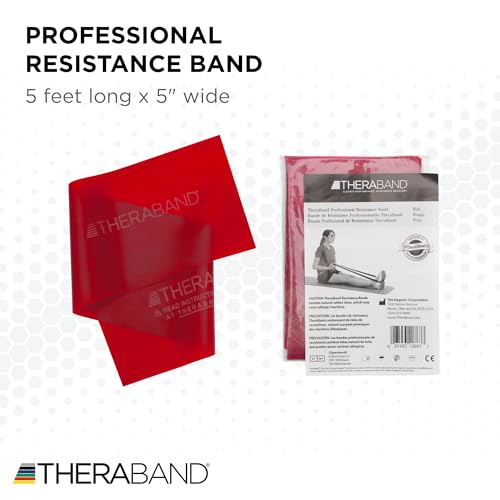 THERABAND Professional Resistance Band, Red Level 2 Medium, 5 ft Exercise | Portable, lightweight, latex. For desk, recovery, gym. Therapy, physical, fitness, strength. - color: Level 3 / Heavy - Red