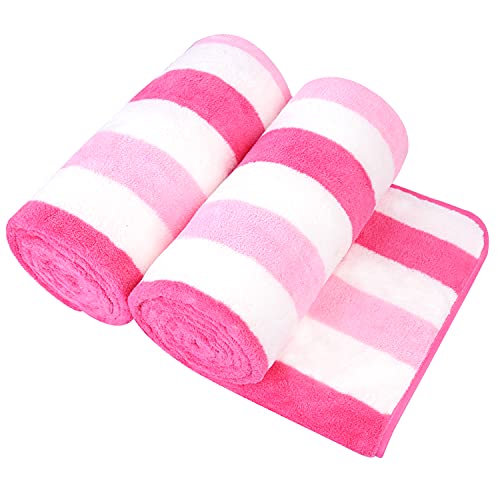 JML Microfiber Bath Towels, 2 Pack, 30" x 60", Cabana Stripe Pink - color: Cabana Stripe Pink, size: 2 Pack (30 in x 60 in)