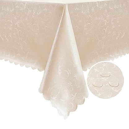 Romanstile Waterproof Vinyl Tablecloth Rectangle, 52 x 70 Inch, Flower Beige - color: Flower Beige, size: 52" x 70" (Rectangular)
