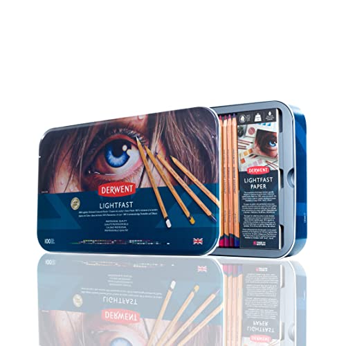 Derwent Lightfast Colored Pencils 100 Tin, Set of 100, 4mm Wide Core, 100% Lightfast, No Fade for 100 Yrs, Oil-based, Premium Core, Creamy, Ideal for Drawing, Coloring, Professional Quality (2306017) - size: 100 Count (Pack of 1)