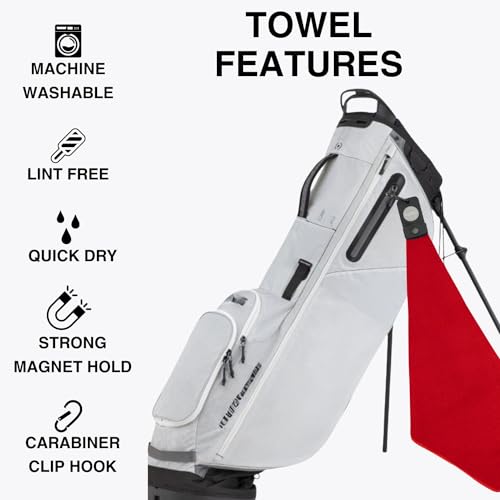 Magnetic Golf Towels for Golf Bags with Clip & Ultra Strong Magnet - Waffle Weave Microfiber Towel for Secure Hold on Bags & Carts - Ideal Club Cleaner & Accessories - Red - color: Red
